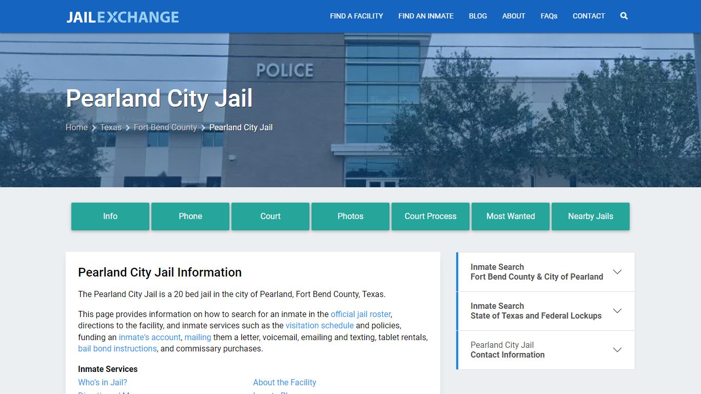 Pearland City Jail, TX Inmate Search, Information